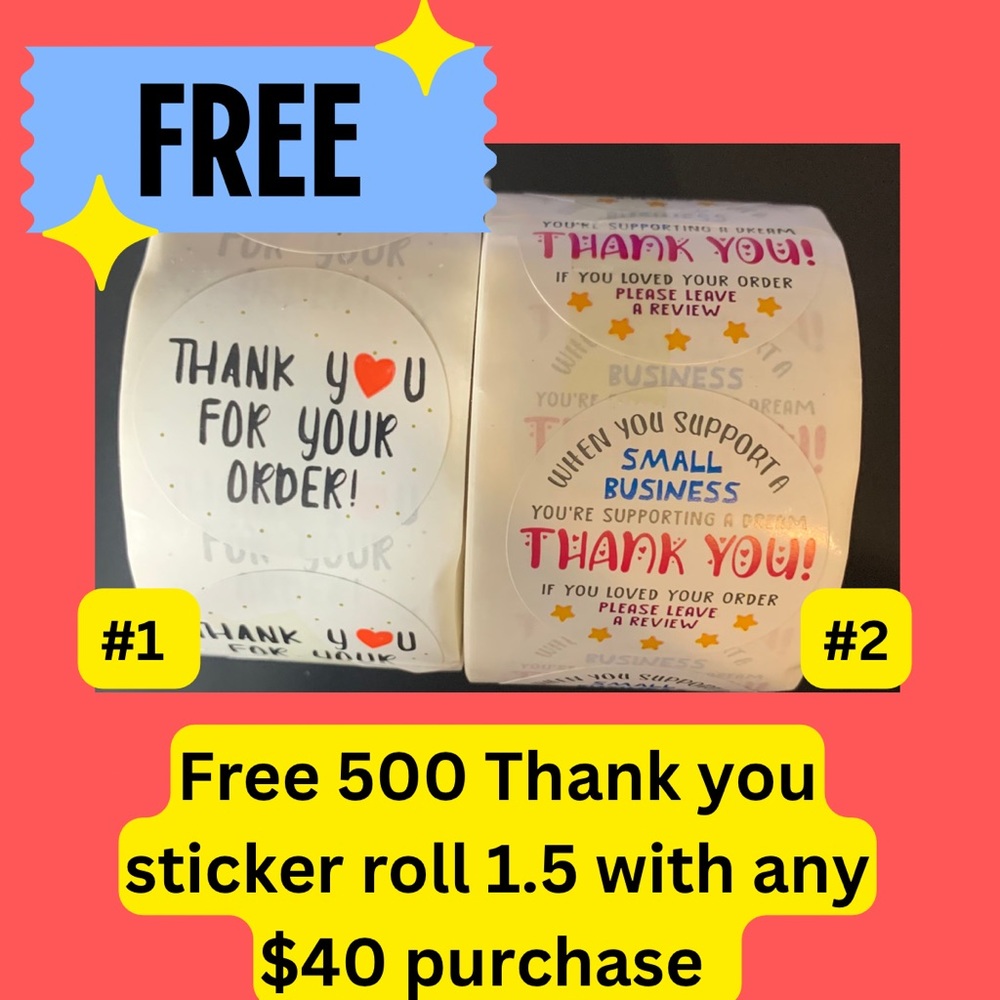 Free 500 thank you sticker roll 1.5”